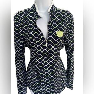 Nivo UPF 50 Quarter Zip Top - M black white , green accent nylon spandex